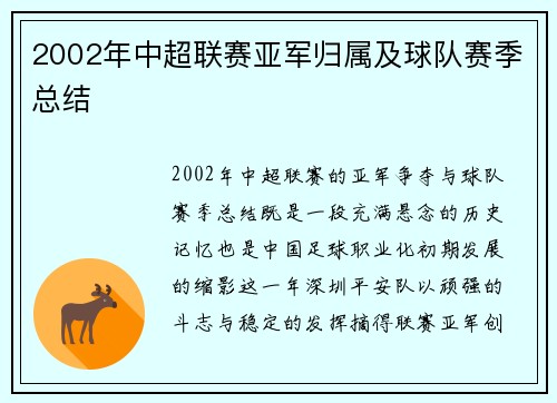 2002年中超联赛亚军归属及球队赛季总结